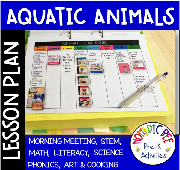 Aquatic Animals Themed Free Lesson Plan NBpreKactivities