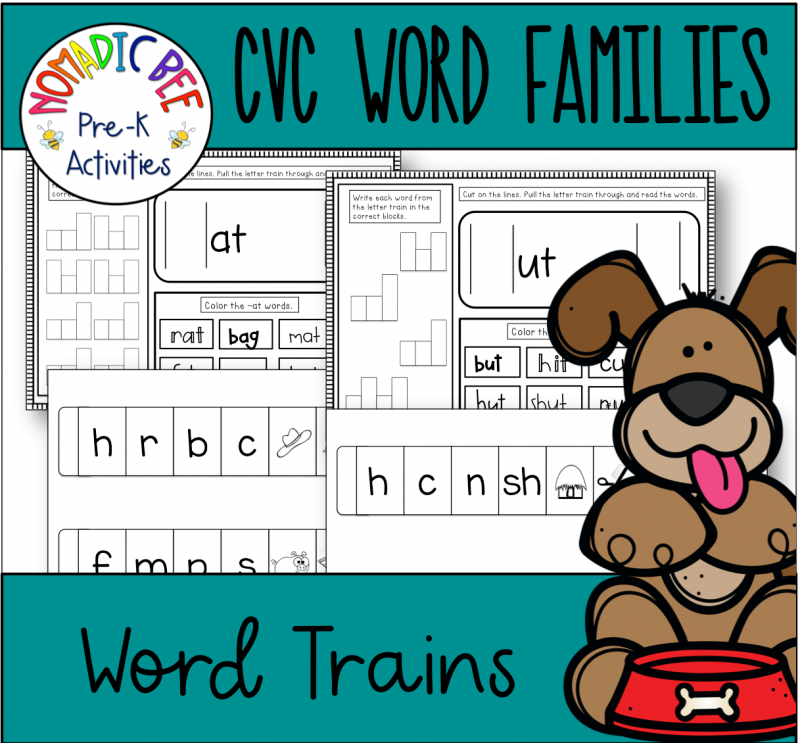 CVC Word Family Word train worksheets - NBpreKactivities