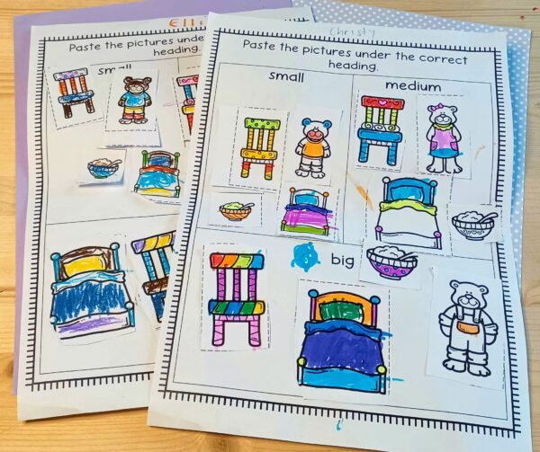 Goldilocks Size Sorting Cut-and-Paste Activity - NBpreKactivities