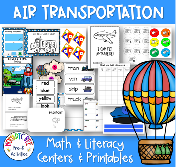 Transportation Themed Math and Literacy Centers and Printables