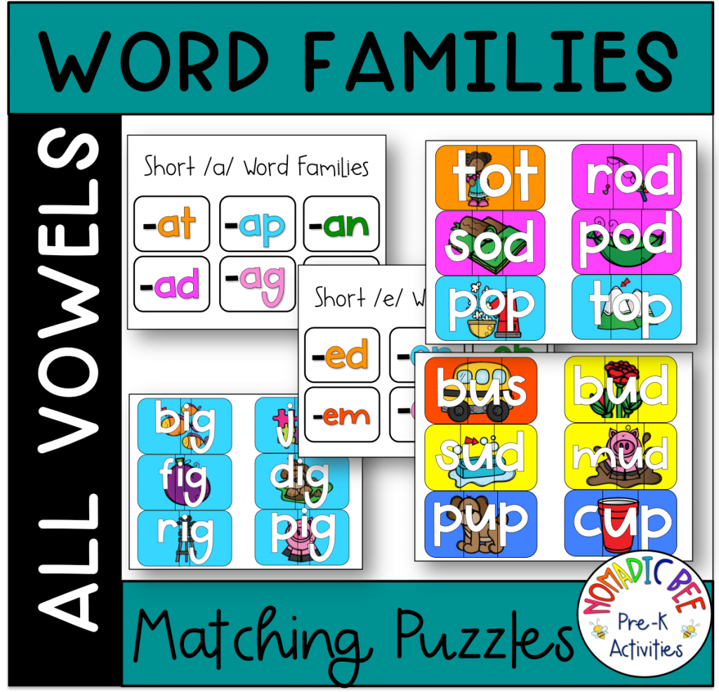 Word families /a/, /e/, /i/, /o/ and /u/ puzzles