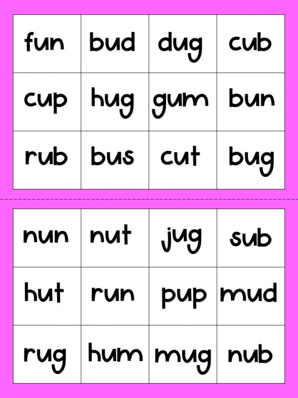 Short /u/ CVC Word Family Bingo - NBpreKactivities