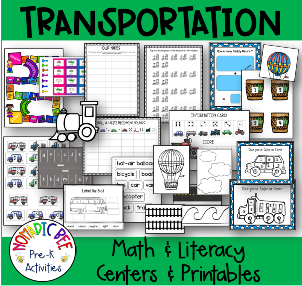 Transportation Themed Centers and Printables